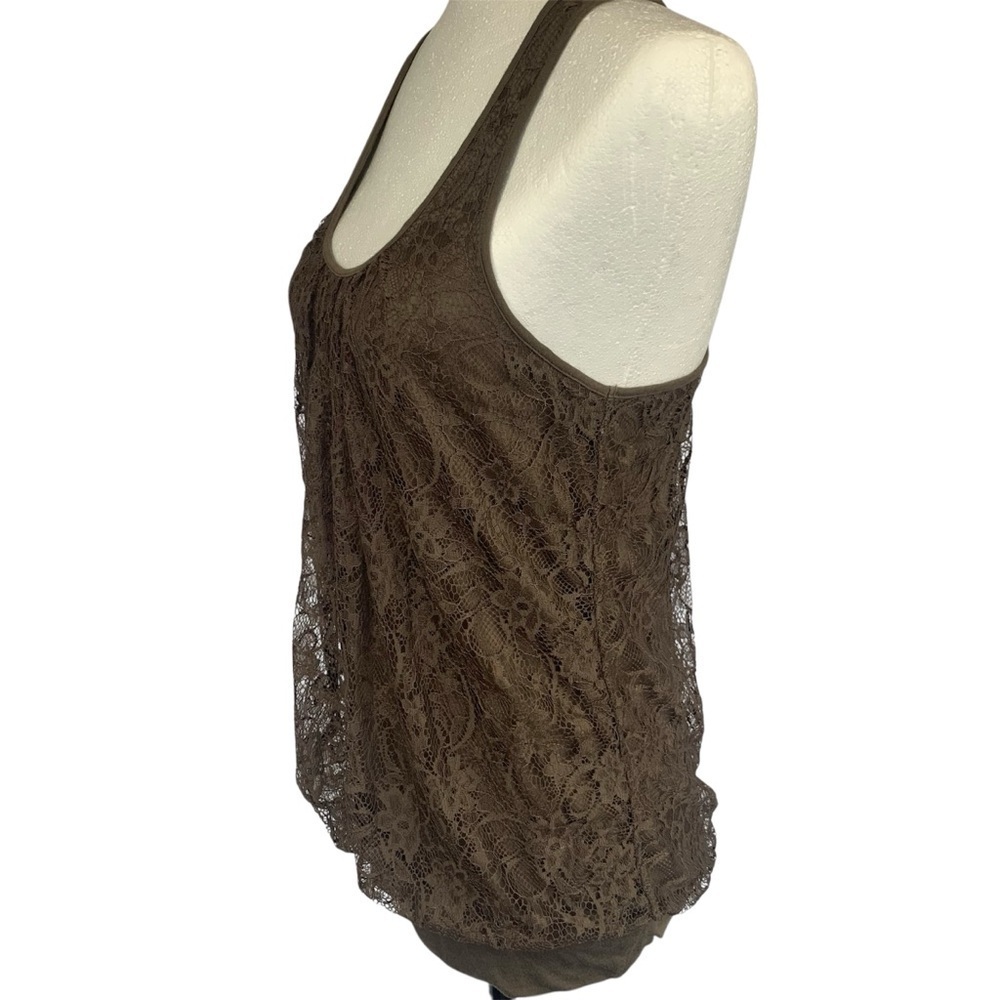 Express Camisole Lace New Year’s Eve Racer Back Tank Lined BlousonHem Y2K Taup S - Picture 6 of 12